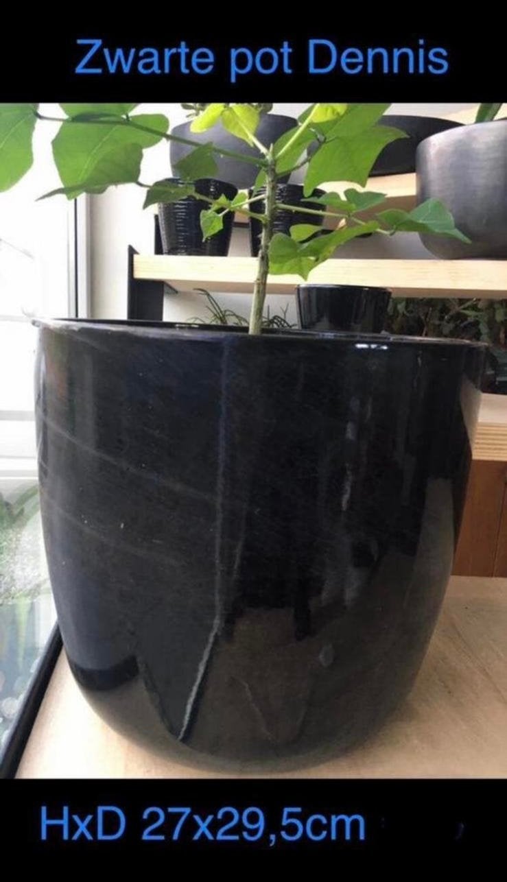 Luxe vintage zwarte glazuur sierpot voor binnen 27x29,5cm, Tuin en Terras, Gebruikt, Rond, Binnen, Minder dan 40 cm