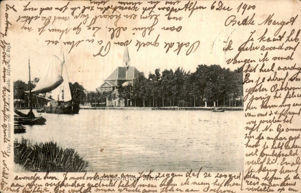 Uden - Kerk - Gezicht vanaf water, Ophalen of Verzenden, Voor 1920, Gelopen, Noord-Brabant