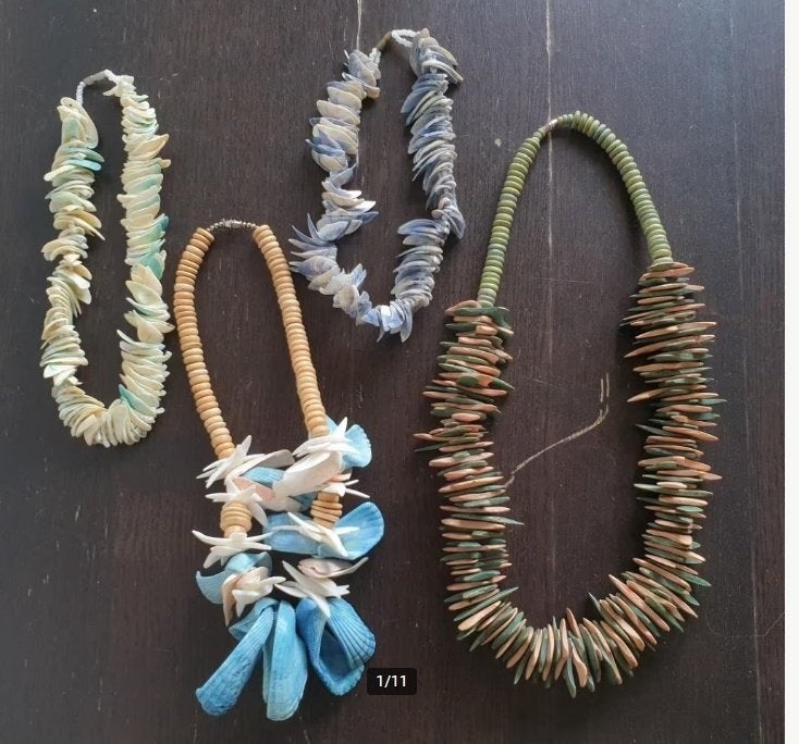 Vintage retro schelpen kettingen Boho Ibiza 4 stuks 1510, Overige materialen, Overige kleuren, -, -