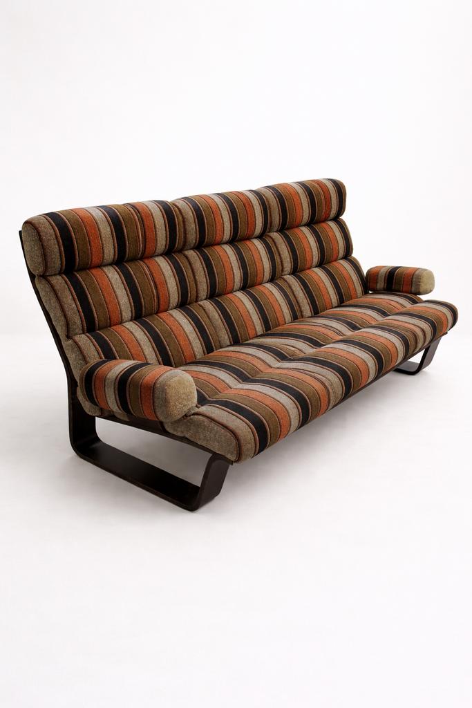 Vintage gestreepte driezitsbank - Jaren '70 design, Ophalen, Gebruikt, Driepersoons, 75 tot 100 cm