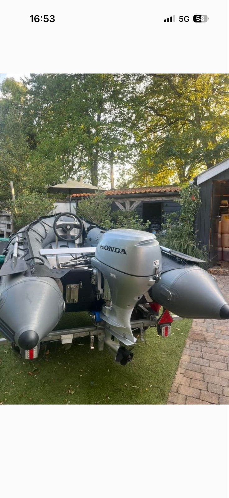 Rib rubberboot 360 BB Line met Honda 20 pk buitenboordmotor, Ophalen of Verzenden, Gebruikt