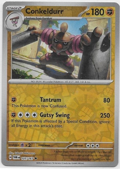 Twilight Masquerade,  Conkeldurr [reverse] 105/167, Hobby en Vrije tijd, Verzamelkaartspellen | Pokémon, Nieuw, Losse kaart, Verzenden