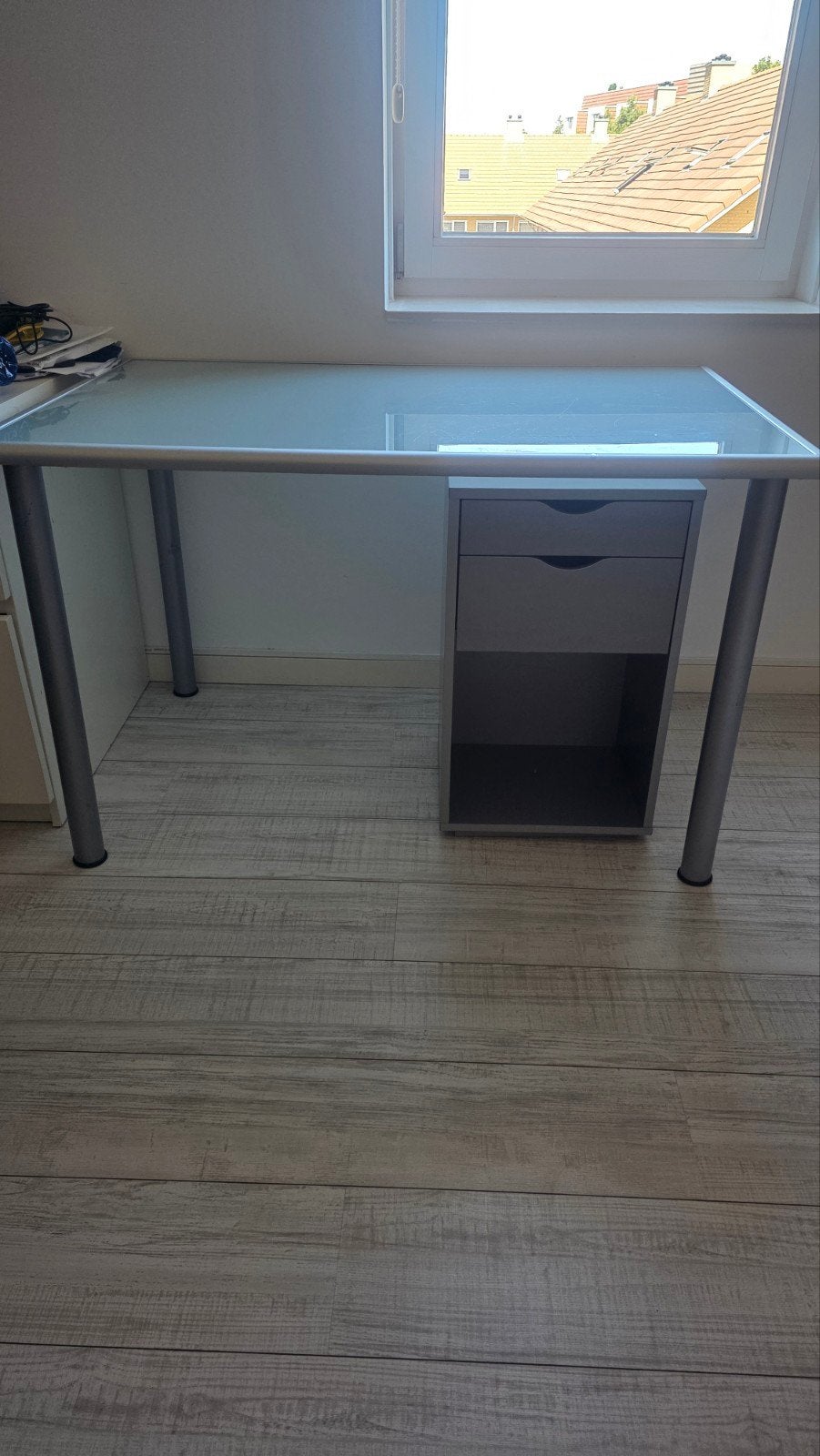 Ikea glazen tafel met ladekast, Huis en Inrichting, Ophalen, Gebruikt