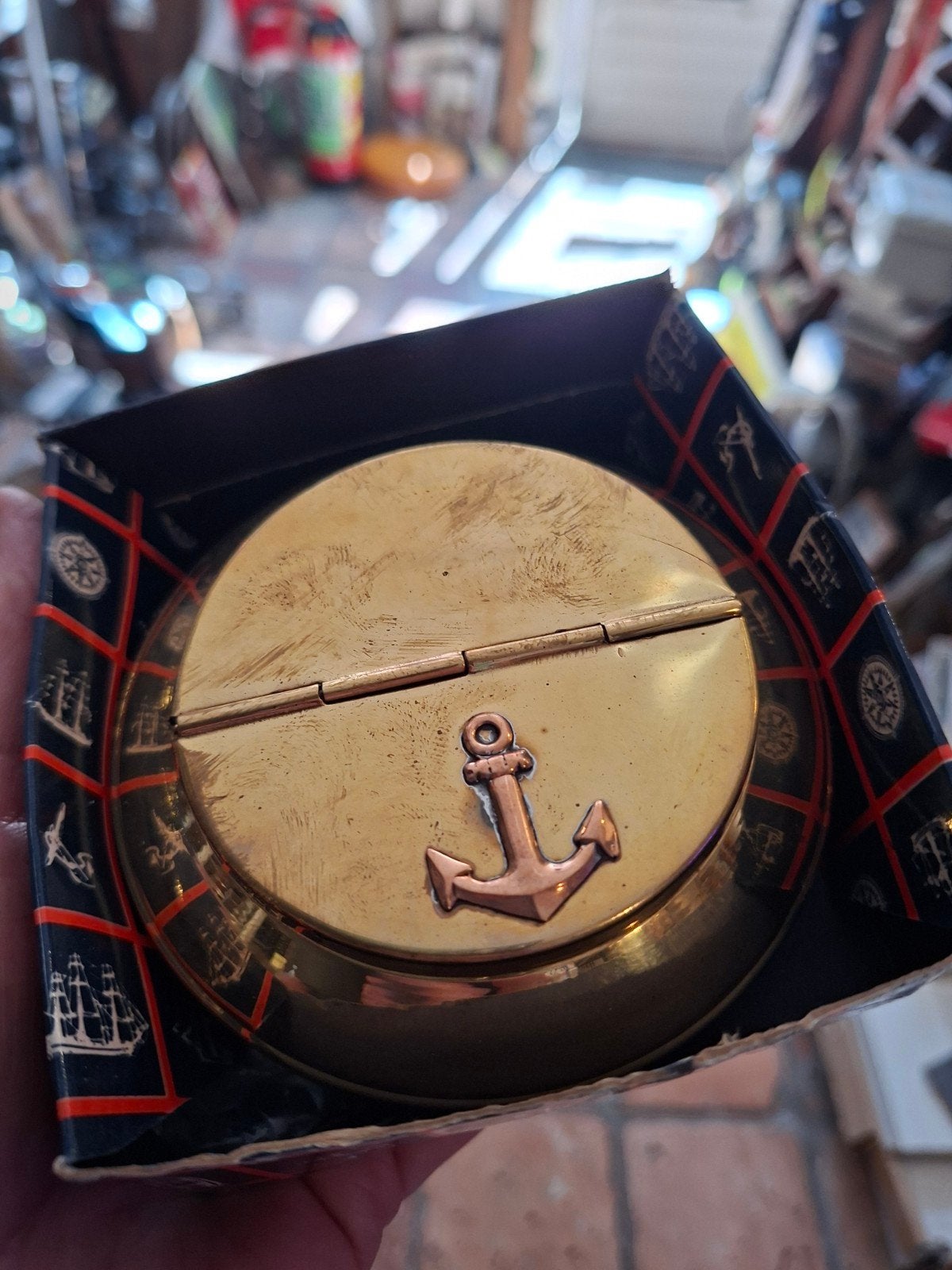Vintage Messing Asbak met iAnker  The Compass Rose Collecti, Antiek en Kunst, Antiek | Koper en Brons, Ophalen of Verzenden