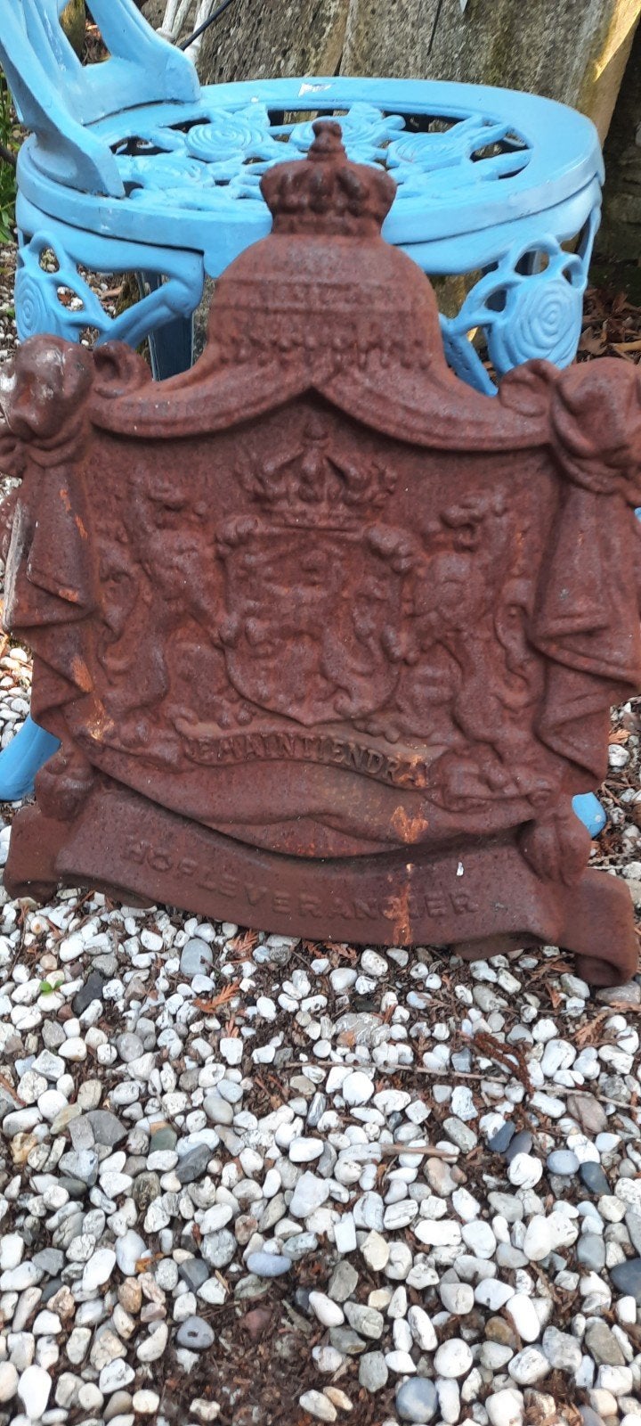 Antieke gietijzeren wapenschildmet wapen, Ophalen of Verzenden