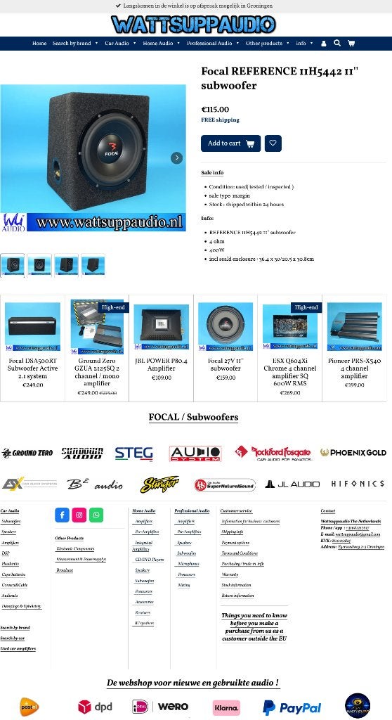 Focal REFERENCE 11H5442 11'' subwoofer, Auto diversen, FOCAL, Gebruikt, ., Ophalen of Verzenden