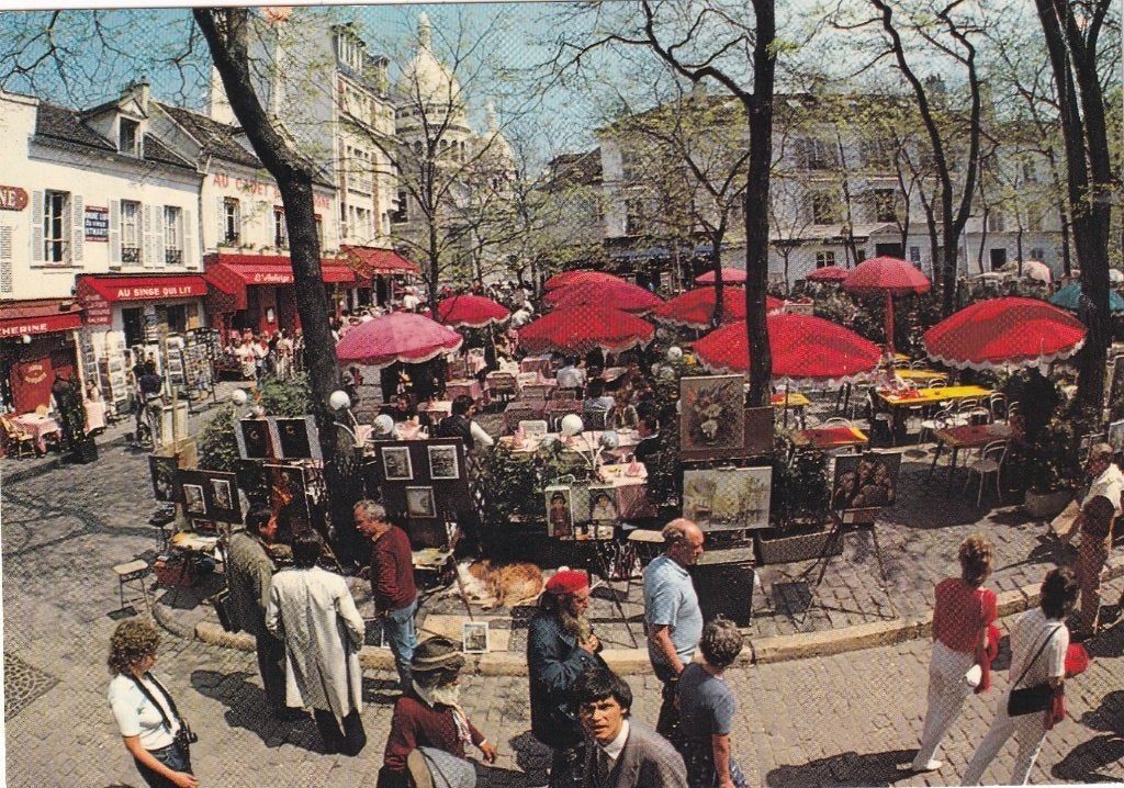 Frankrijk parijs, la place du tertre,au fond, la basilica du, Verzenden, 1960 tot 1980, Ongelopen, Frankrijk