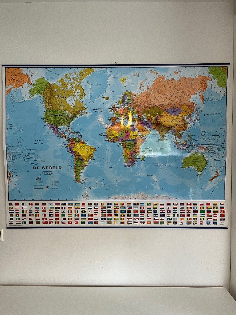 Wereldkaart XL geplastificeerd, Ophalen, 136 cm, Meerkleurig, Papier/karton