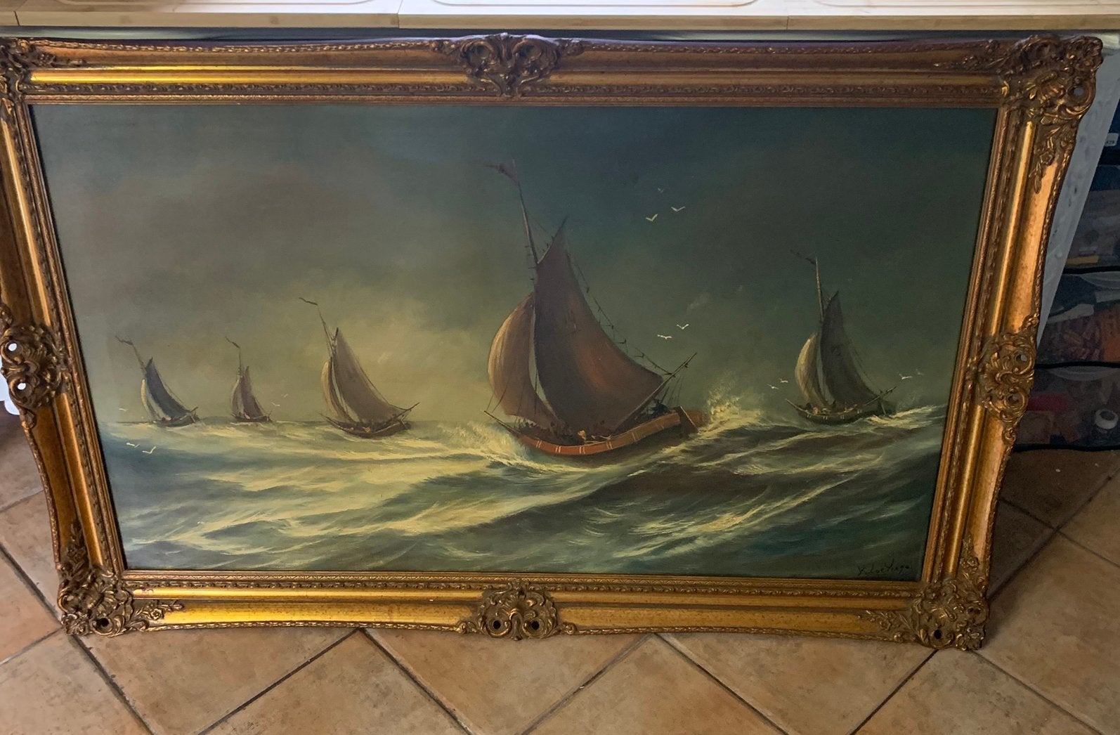 Zeegezicht met lijst, Ophalen, Maritiem / water, Overige stijlen, Doek