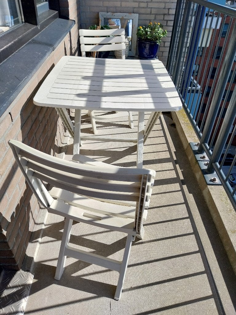 Balkonset wit, Kunststof, Zo goed als nieuw, Tuinset, Eettafel