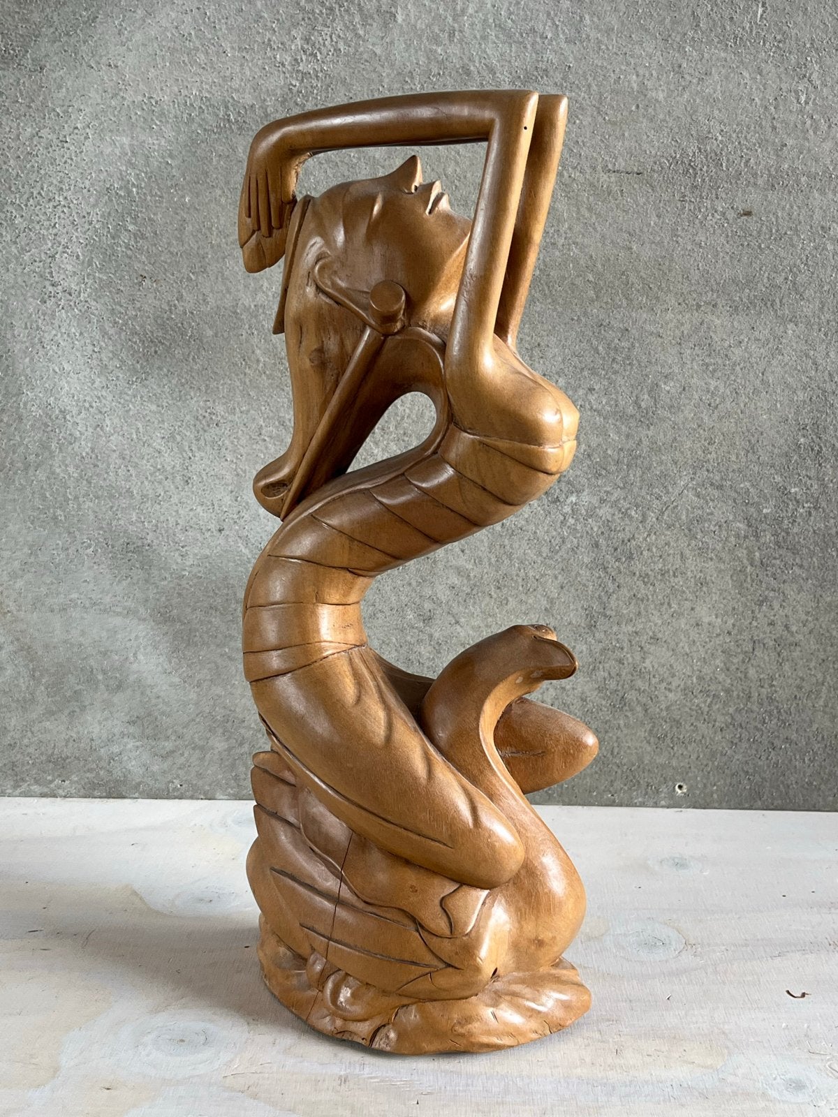 Balinese Art Deco Godin Saraswati Houten Beeld, Art deco, Handgemaakt, Beeld, Hout