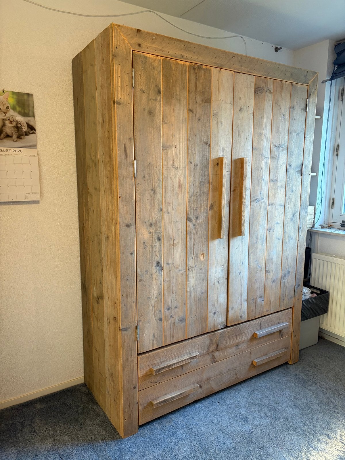 Steigerhouten kledingkast Chris Dijkhuis - Onbehandeld, Ophalen, Gebruikt, 100 tot 150 cm, 200 cm of meer