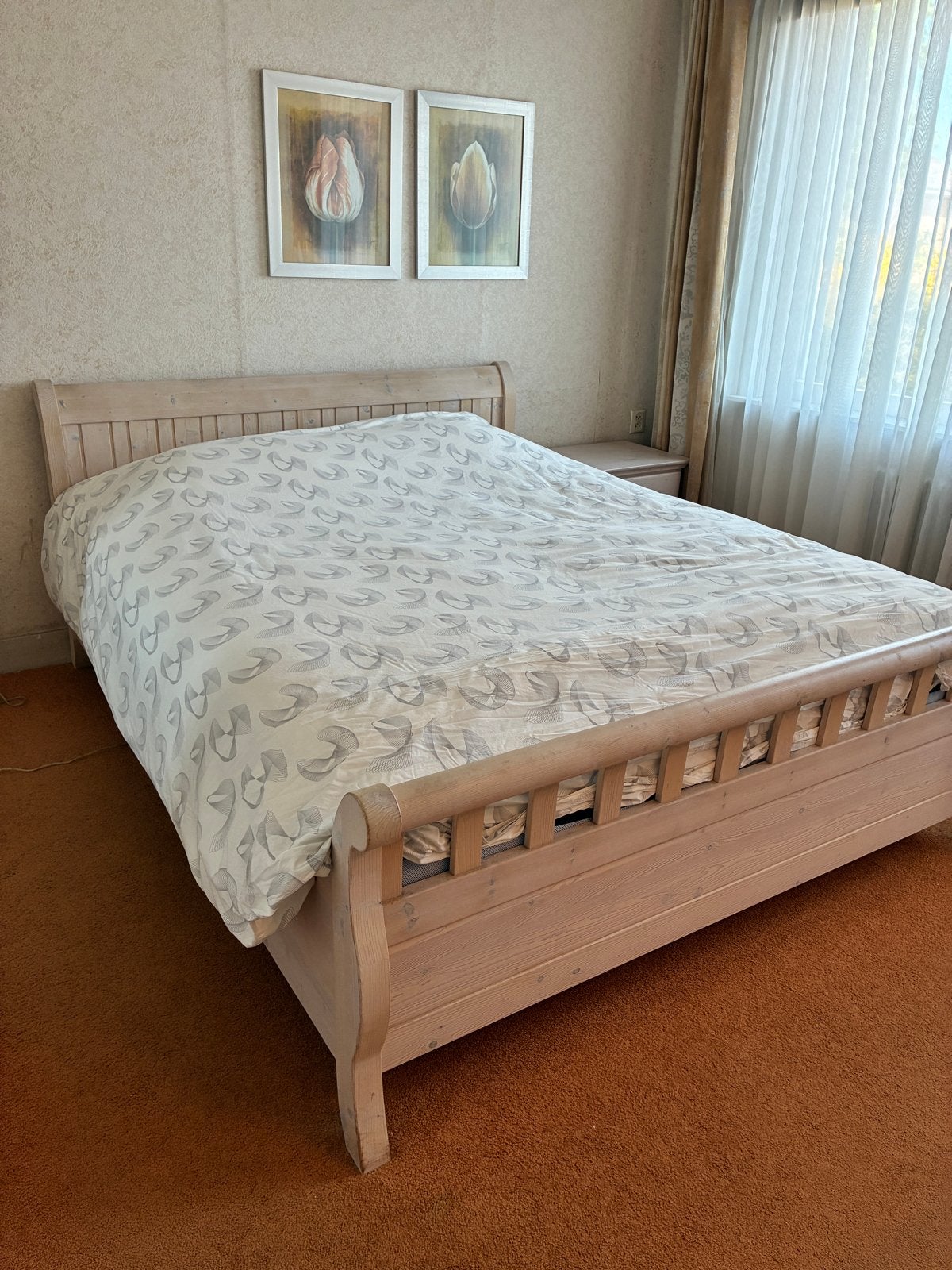 White wash grenen 2persoonsbed 160x200, Huis en Inrichting, Slaapkamer | Bedden, Gebruikt, Tweepersoons, 160 cm, 200 cm, Hout