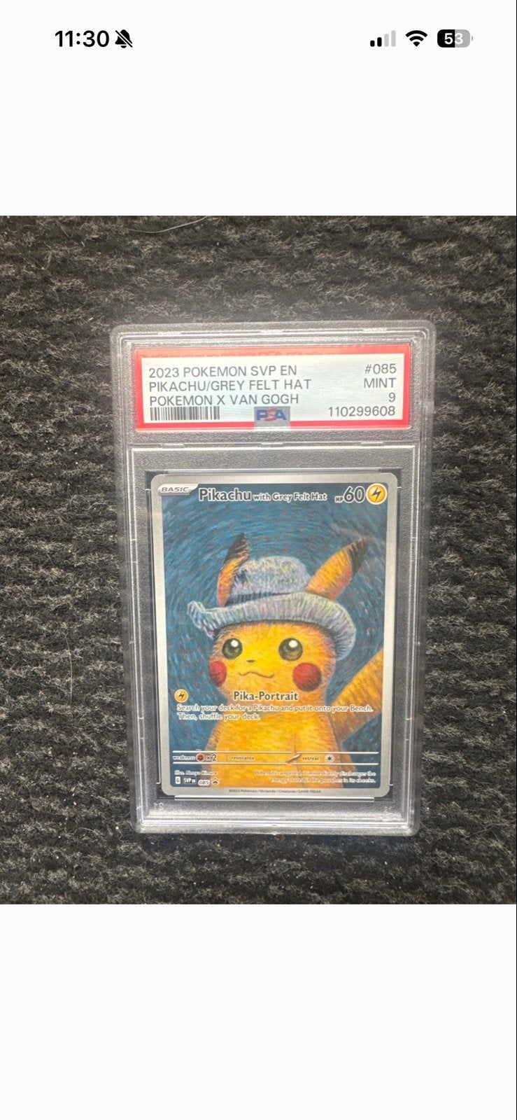 Pikachu Van Gogh Pokémon kaart PSA 9, zeldzaam!, Ophalen of Verzenden, Zo goed als nieuw, Losse kaart