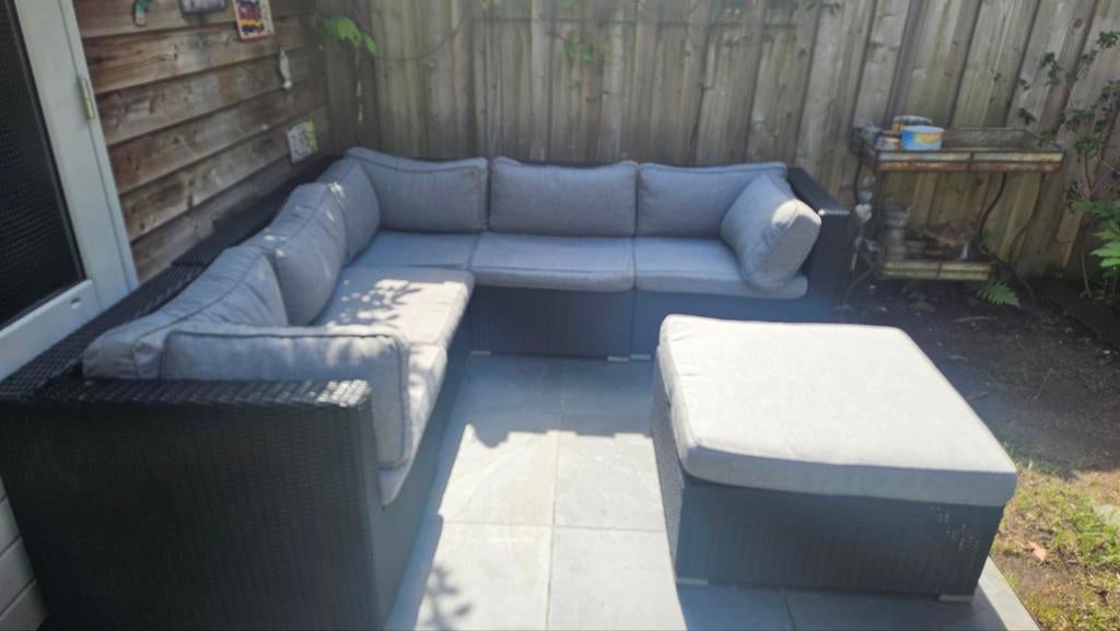 Loungeset Royal Seasons met hocker en wasbare kussens, Ophalen, 5 zitplaatsen, Gebruikt, Bank