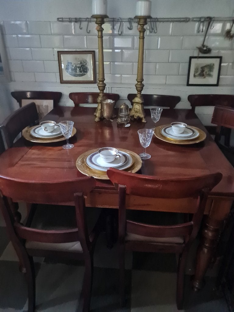 Antieke uitschuifbare mahonie houten tafel met stoelen, Ophalen