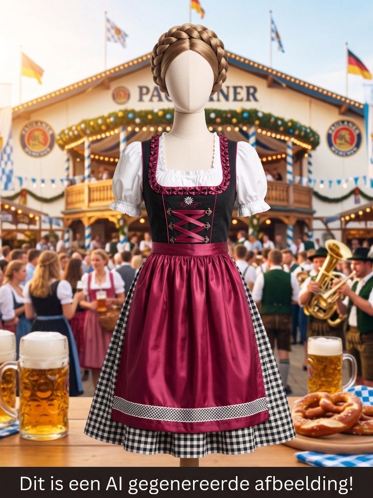 Dirndl jurk zwart/paars maat M (40-42) met topje en schort, Kleding | Dames, Jurken, Maat 38/40 (M), Zwart, Ophalen of Verzenden