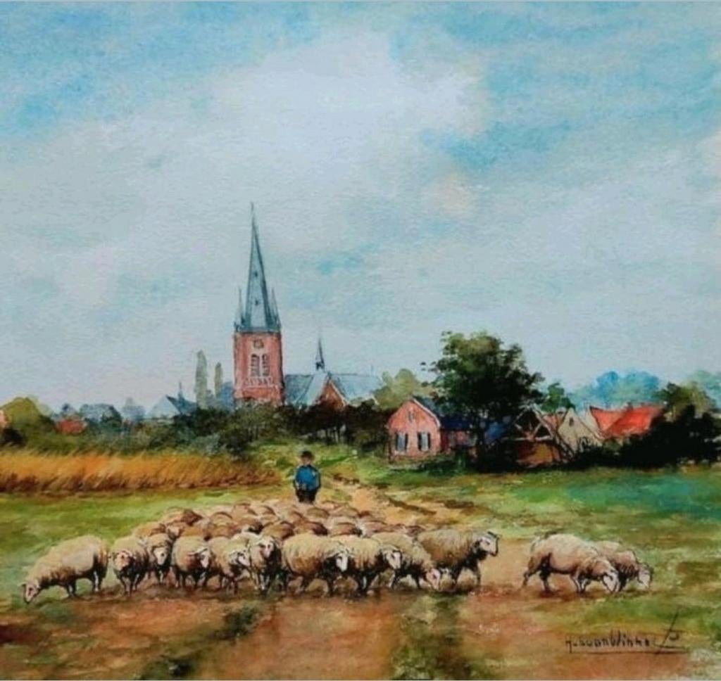 Aquarel... Hub van Winkel ... (r.o. gesigneerd) ..., Ophalen of Verzenden