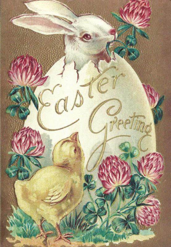 Pasen prentbriefkaart: Easter Greeting tussen Klaver {44}, Verzenden, 1980 tot heden, Ongelopen, Feest(dag)