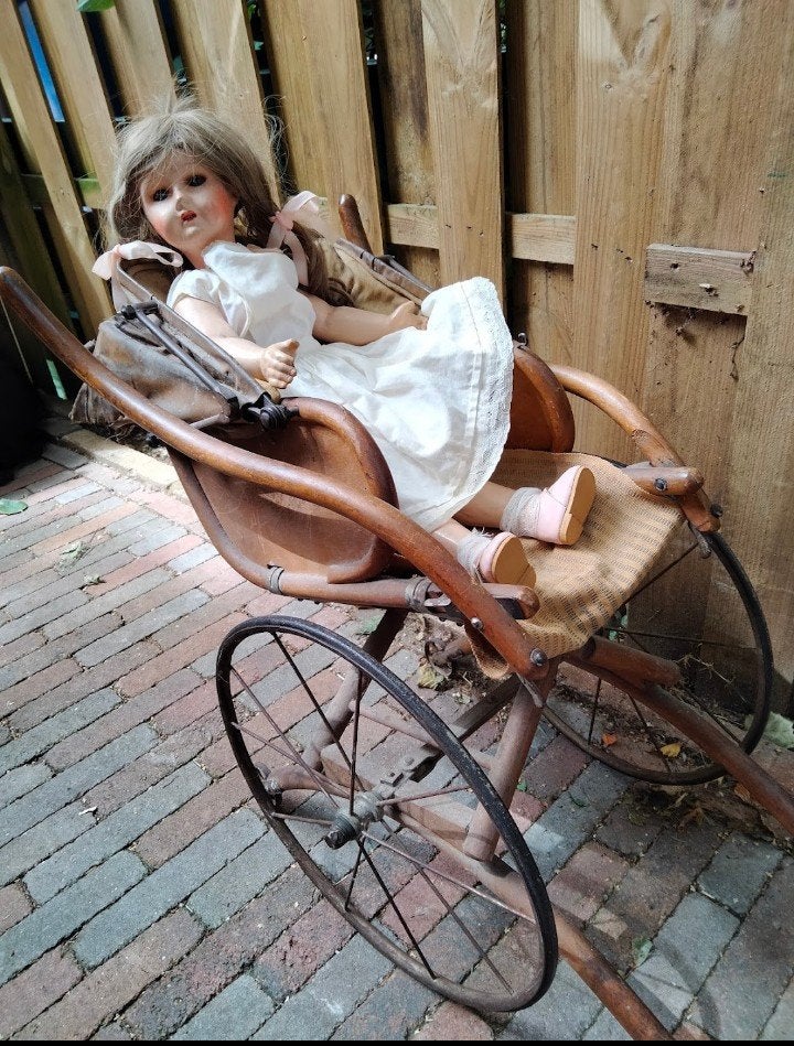 Antieke poppenwagen, antieke poppen wandelwagen,antieke beer, Antiek en Kunst, Ophalen of Verzenden
