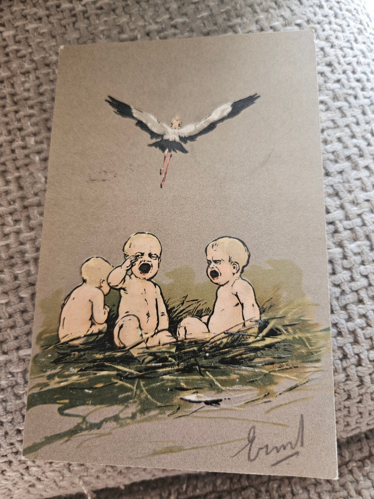 Ooievaar brengt baby's 1905, Ophalen of Verzenden, Voor 1920, Gelopen