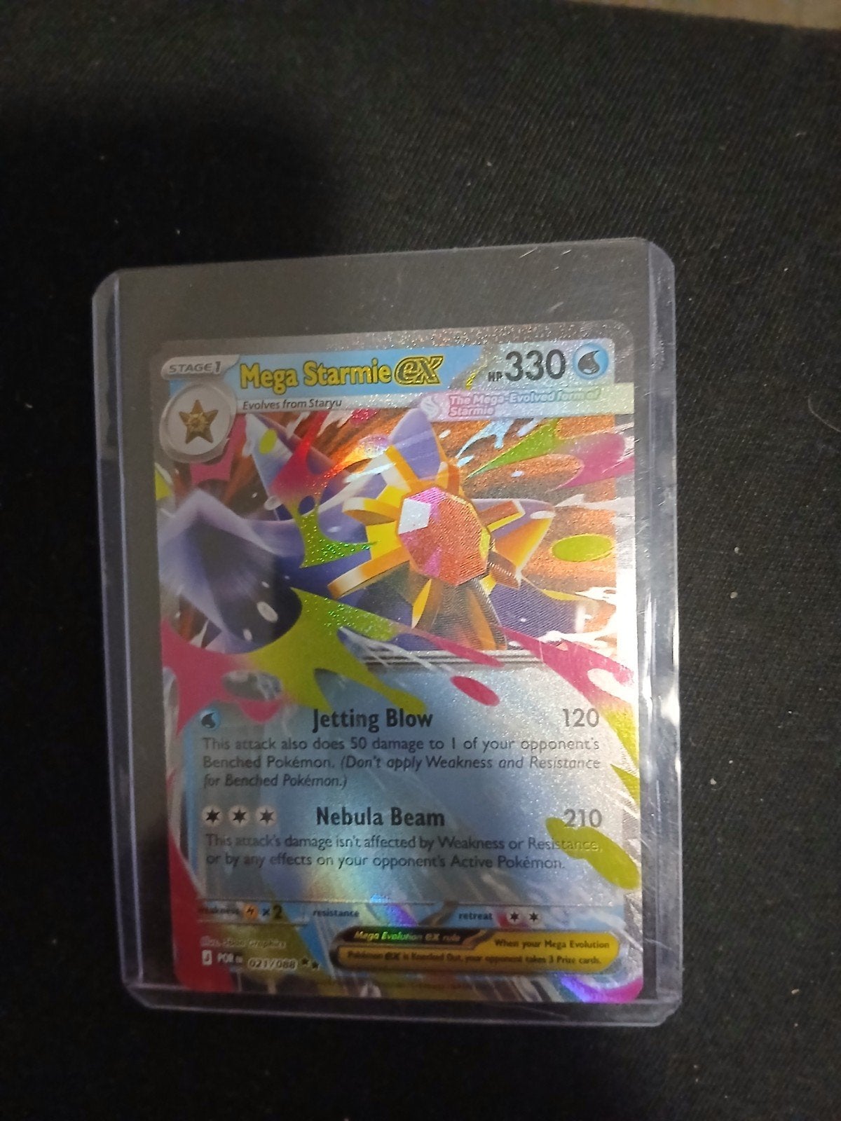 Mega Starmie EX Pokémon Kaart - Zeldzaam en Glanzend, Ophalen of Verzenden, Zo goed als nieuw, Losse kaart, Foil