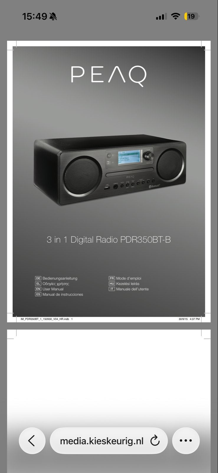 PEAQ PDR350BT-B 3-in-1 Digitale Radio met Bluetooth, Ophalen of Verzenden, Zo goed als nieuw, Radio, Met cd-speler