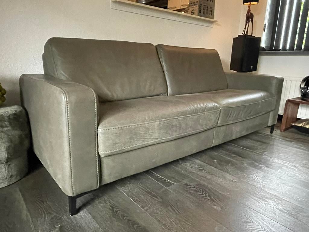 Vol lederen bankstel 3 zits en recamière 2,5 zits, Ophalen, 250 tot 300 cm, Zo goed als nieuw, Rechte bank