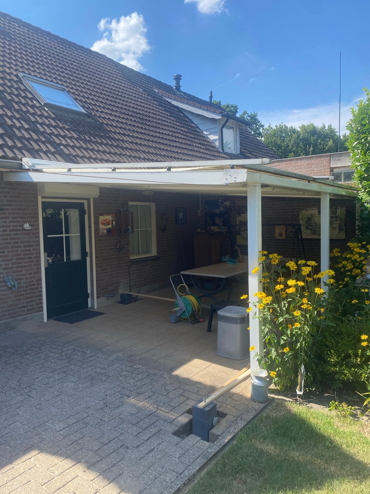 Veranda met zonnescherm 5,5m breed x 4,1m diep, Ophalen, Gebruikt, Veranda