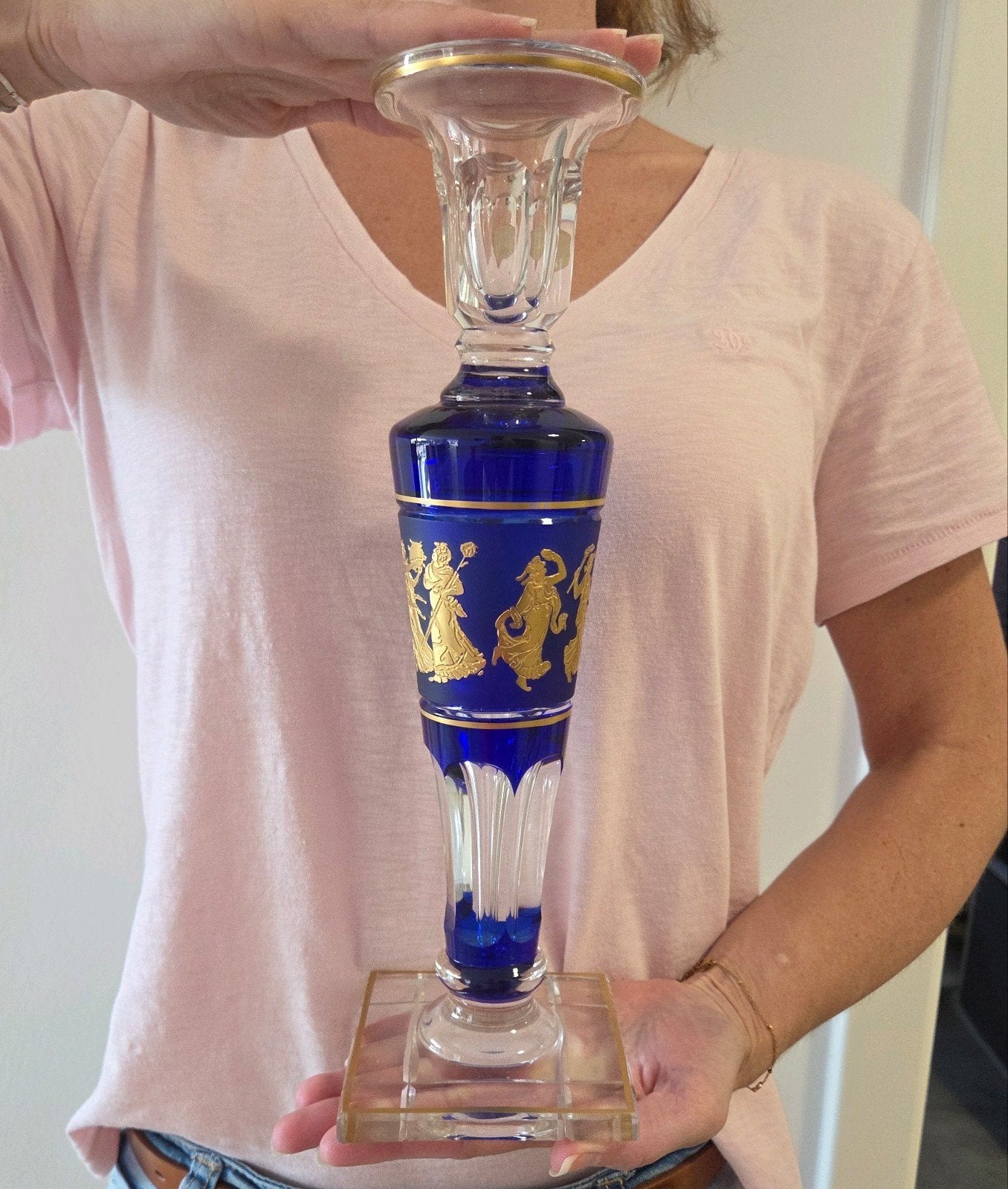 Kaarsenstandaard Val St. Lambert model Danse de Flore - Blue, Ophalen, Glas