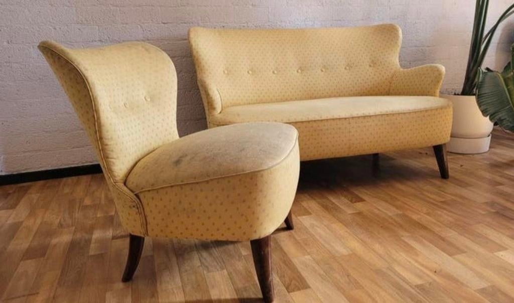 Vintage Artifort Theo Ruth bank en fauteuil, Ophalen, Gebruikt