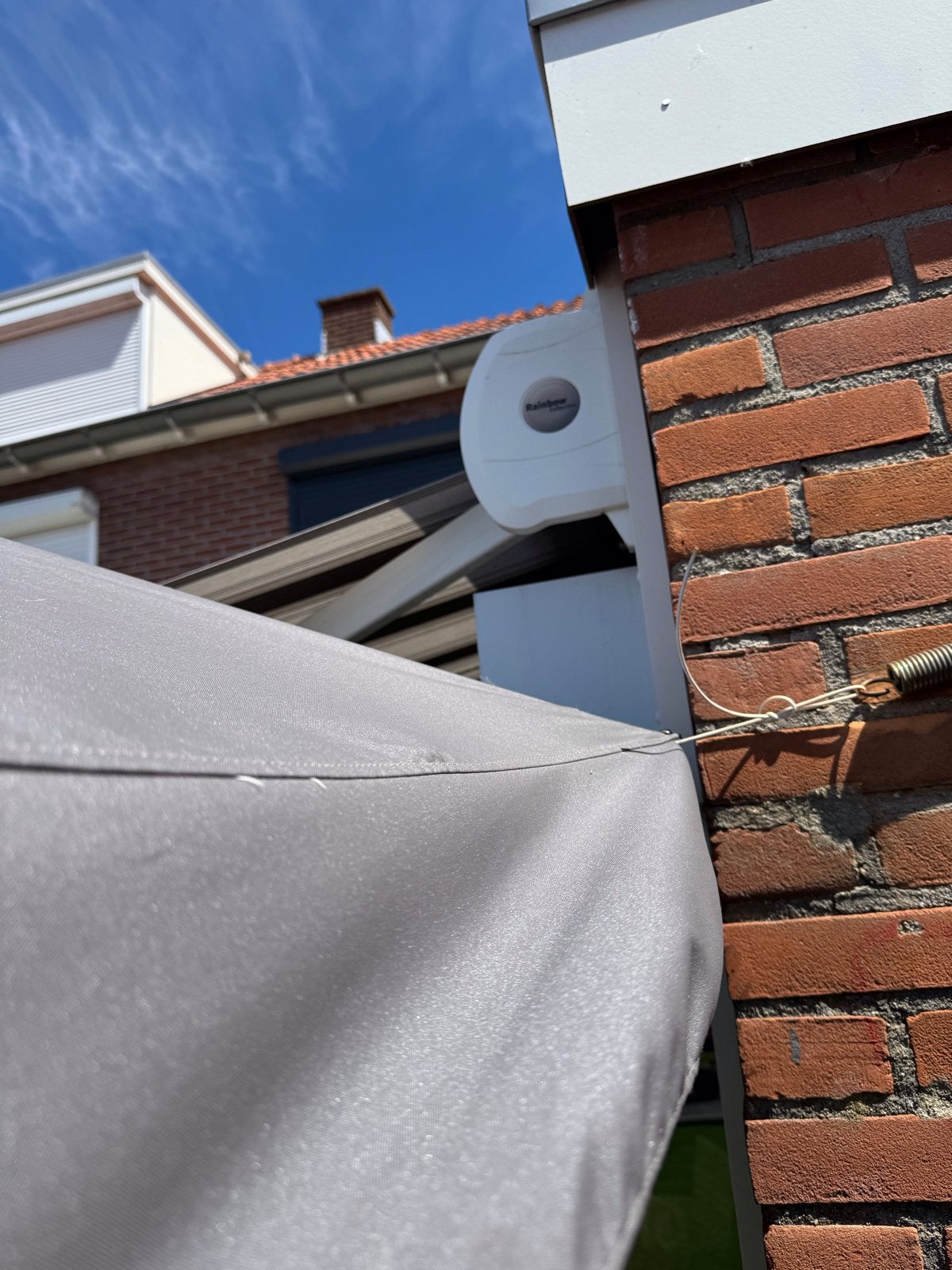 Zonnescherm met handmatige bediening/ uitvalscherm, Ophalen, Gebruikt, 150 tot 300 cm, 250 cm tot 450 cm