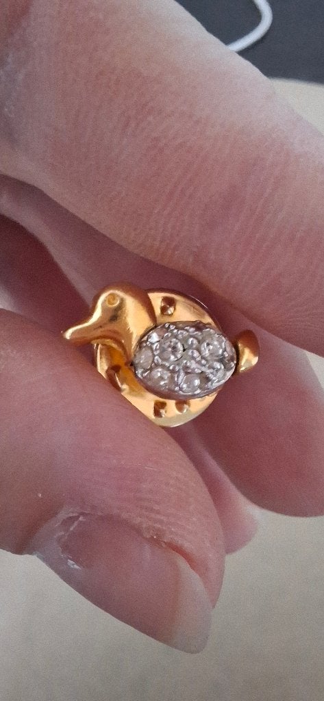 Vintage Pins Pins Pins Eend En Vis Met Strass, Onbekend, Ophalen of Verzenden, Zo goed als nieuw, Speldje of Pin