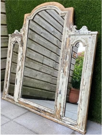 Antieke drieluik spiegel met brocante uitstraling, Ophalen, Overige vormen, 100 tot 150 cm, 100 tot 150 cm