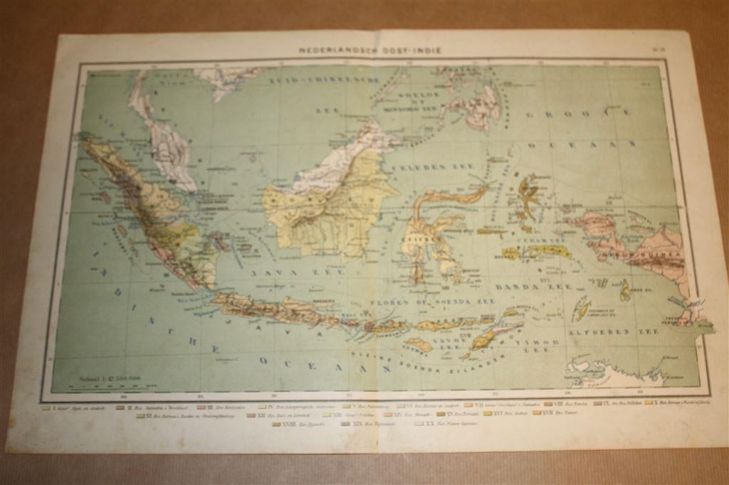 Antieke kaart - Nederlands-Indië - circa 1920, Boeken, Atlassen en Landkaarten, Gelezen, Ophalen of Verzenden, Landkaart, 1800 tot 2000