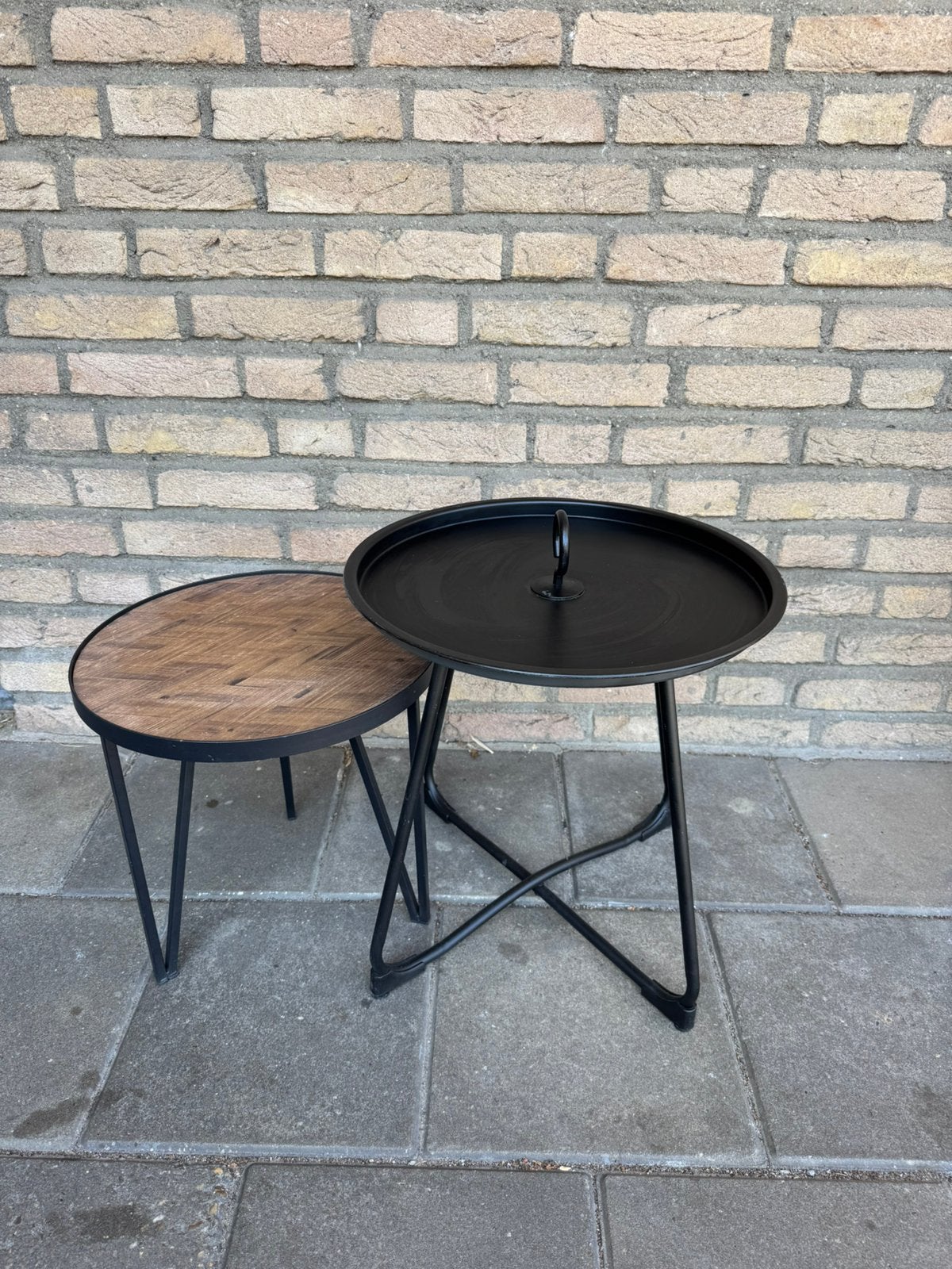 2x bijzettafel, Huis en Inrichting, Minder dan 55 cm, Gebruikt, Rond, Ophalen