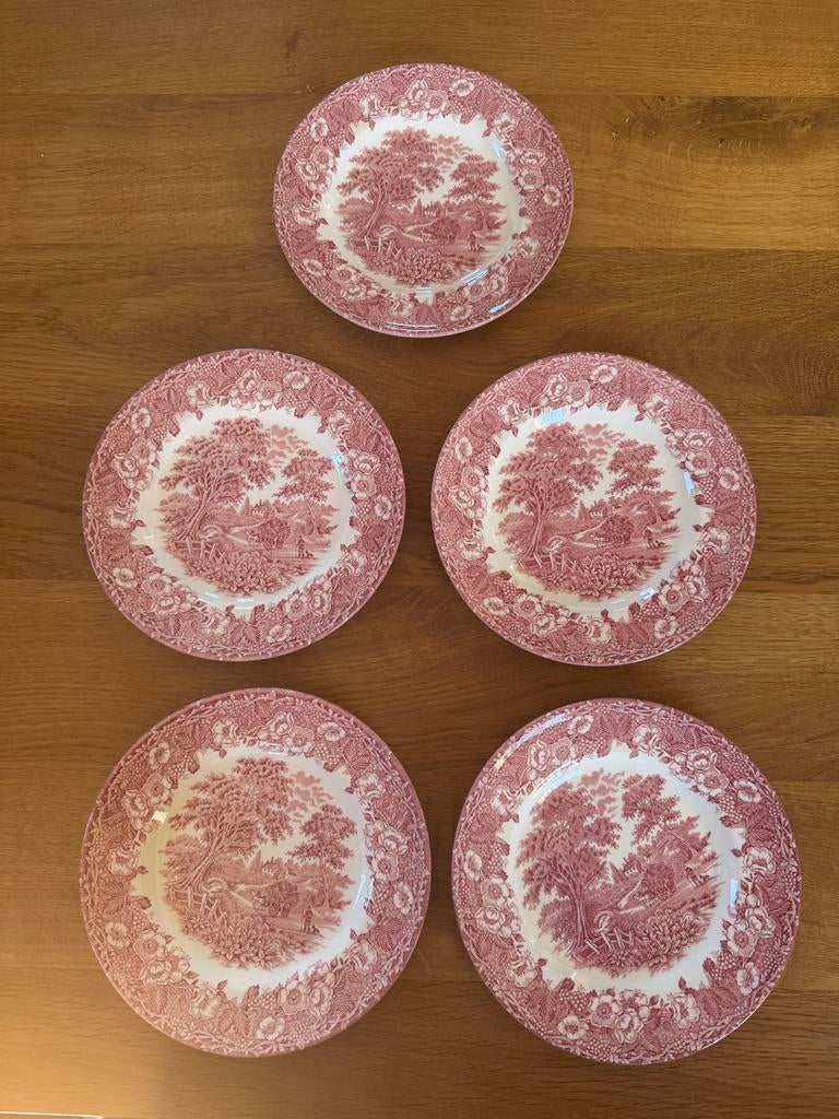 5 gebaksbordjes English Ironstone Tableware, Keramiek, Ophalen of Verzenden, Zo goed als nieuw, Bord(en)