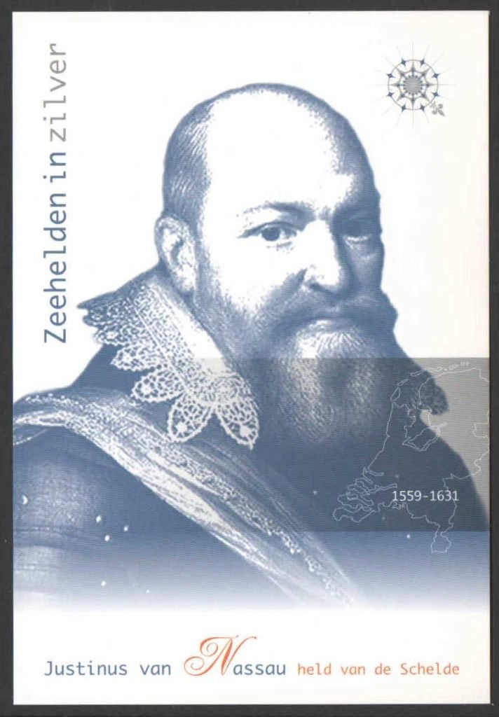 Ansichtkaart Nederlandse Zeehelden: Justinus van Nassau (2), Ophalen of Verzenden, 1980 tot heden, Ongelopen, Politiek en Historie