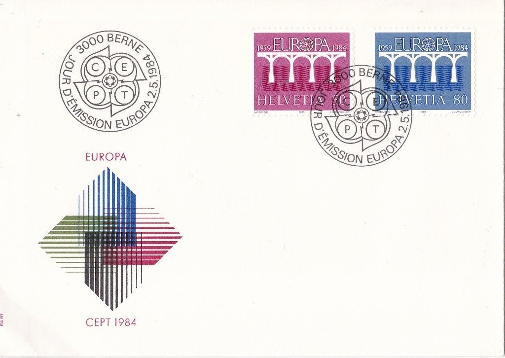 Europa/CEPT - FDC - 1984 – Zwitserland, Postzegels en Munten, Ophalen of Verzenden, Onbeschreven, Europa