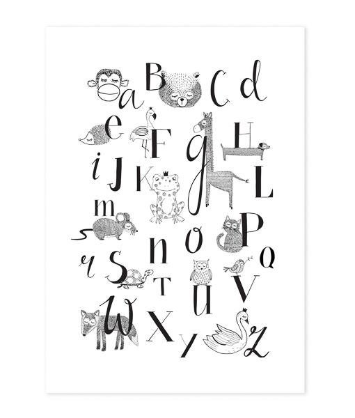 Poster Dieren ABC A4 kinderkamer babykamer kind alfabet baby, Minder dan 50 cm, Verzenden, Nieuw, Foto of Poster