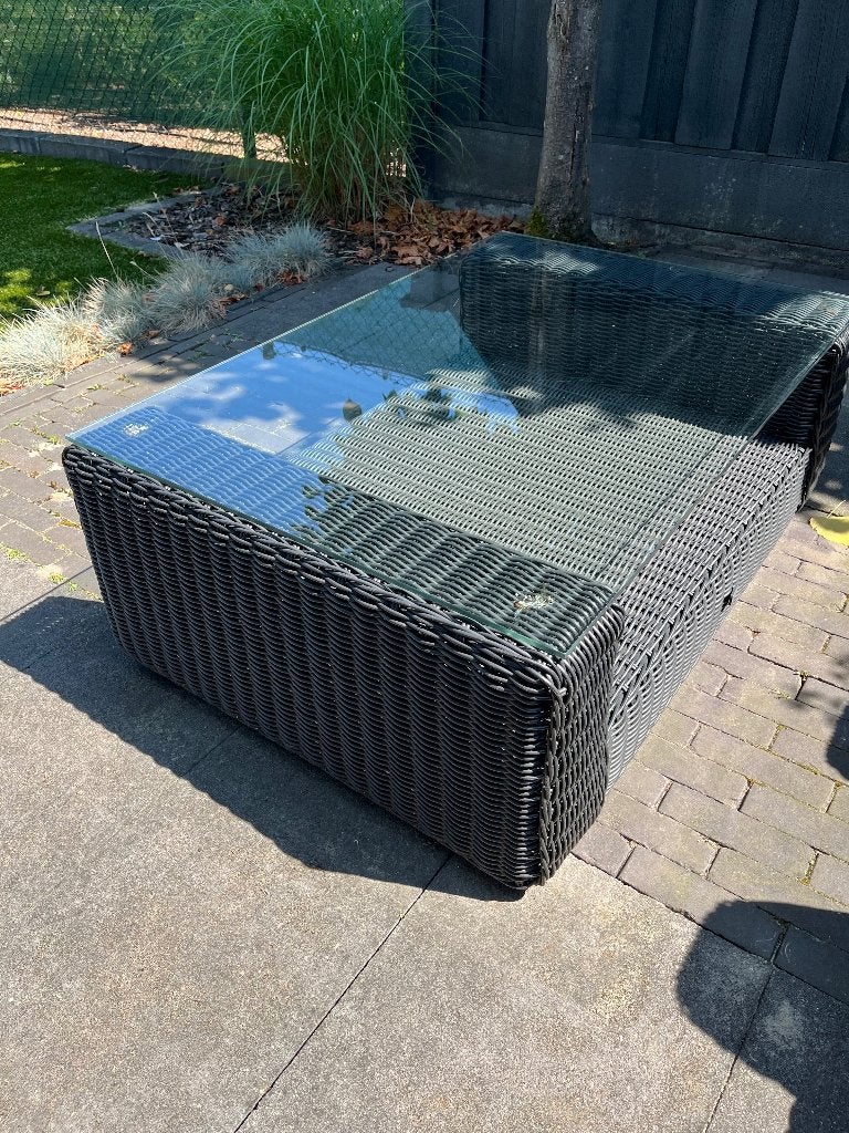 Stevige wicker lounge-/salontafel 120x80 cm met glasplaat, Ophalen, Gebruikt, Rechthoekig, Wicker