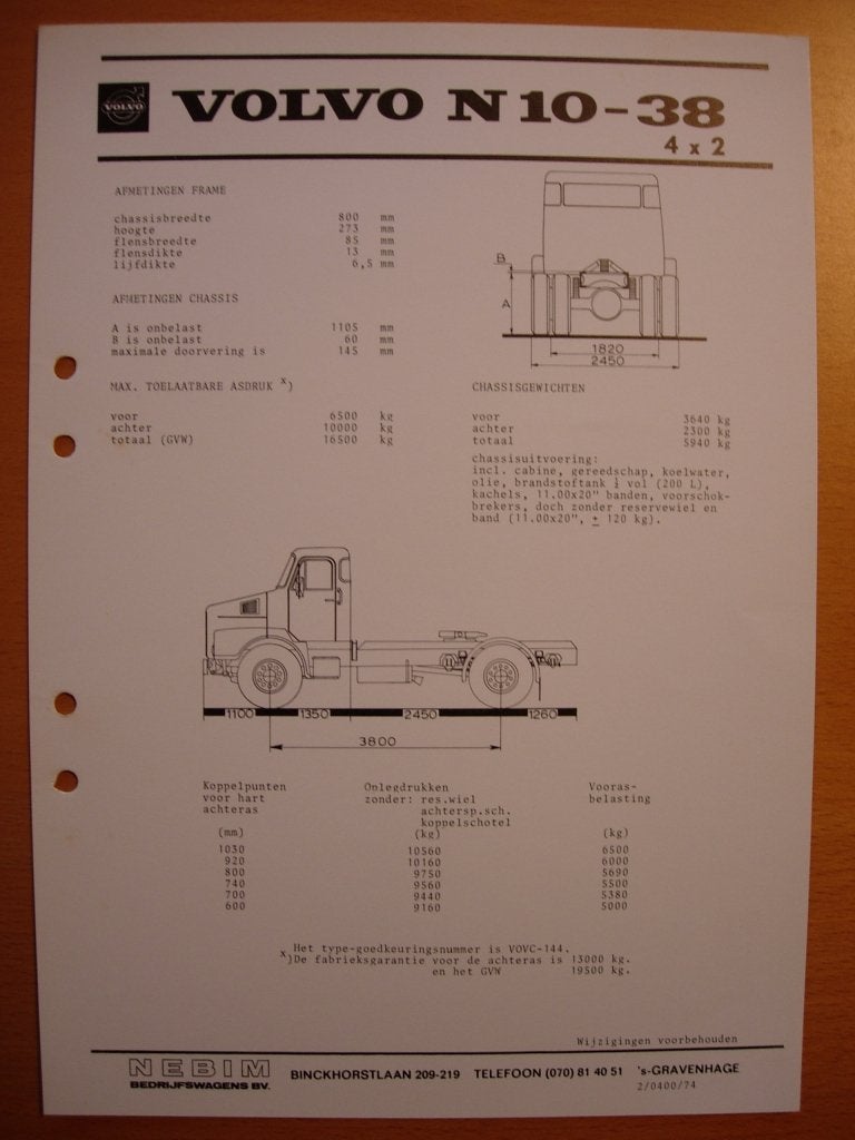 Volvo N10 Technische Specificatie Brochure 1974 Torpedo Neus, Volvo, Zo goed als nieuw, Volvo, Ophalen of Verzenden