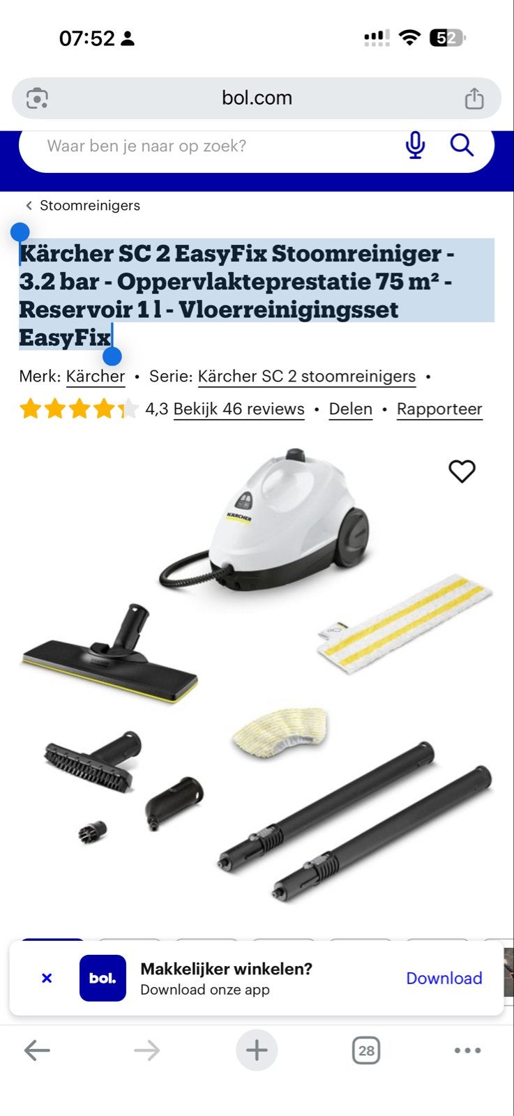 Kärcher SC 2 EasyFix Stoomreiniger - Zo goed als nieuw, Witgoed en Apparatuur, Stoomapparaten, Ophalen of Verzenden, Zo goed als nieuw