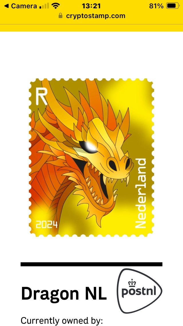 PostNL Crypto stamp Dragon NL 2024 - Diverse kleuren, Ophalen of Verzenden, Na 1940, Postfris