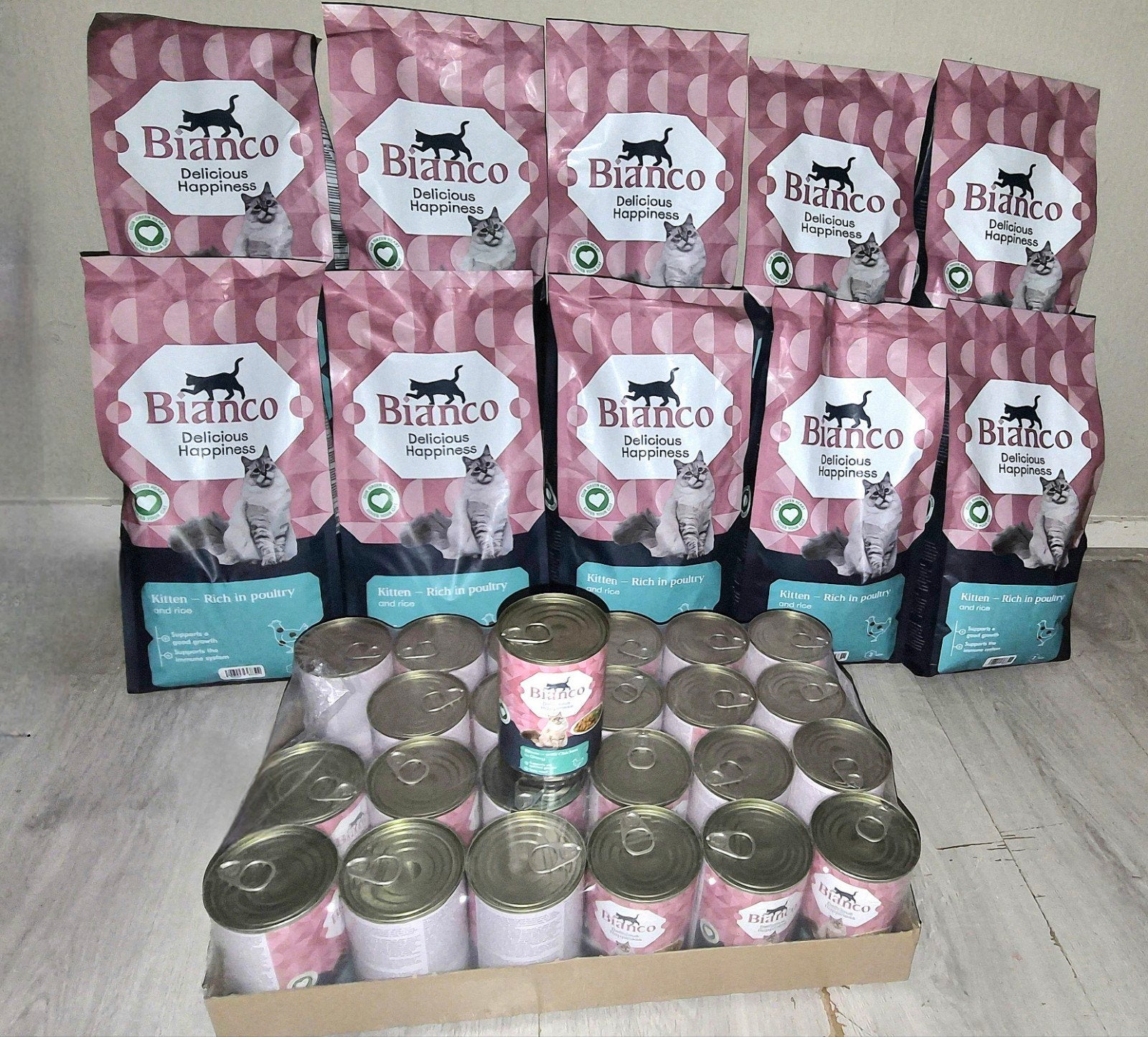 NIEUW Bianco 24x410gr kittenvlees &10x2KG=20KG kittenbrokjes, Dieren en Toebehoren, Dierenvoeding, Ophalen of Verzenden, Kat