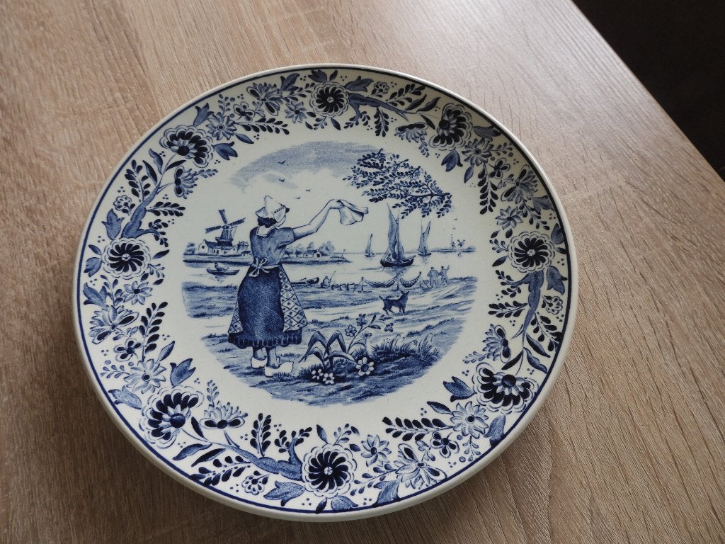 Vintage Delfts Blauw bord - Hollandse Scène Afscheid, Ophalen of Verzenden