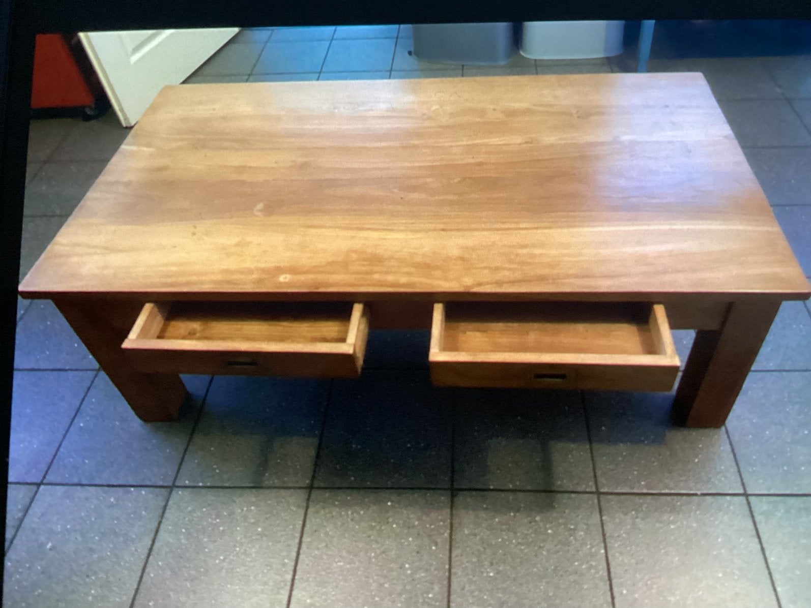 Houten salontafel met lades, Huis en Inrichting, Tafels | Salontafels, Ophalen, Gebruikt, 100 tot 150 cm, 50 tot 100 cm