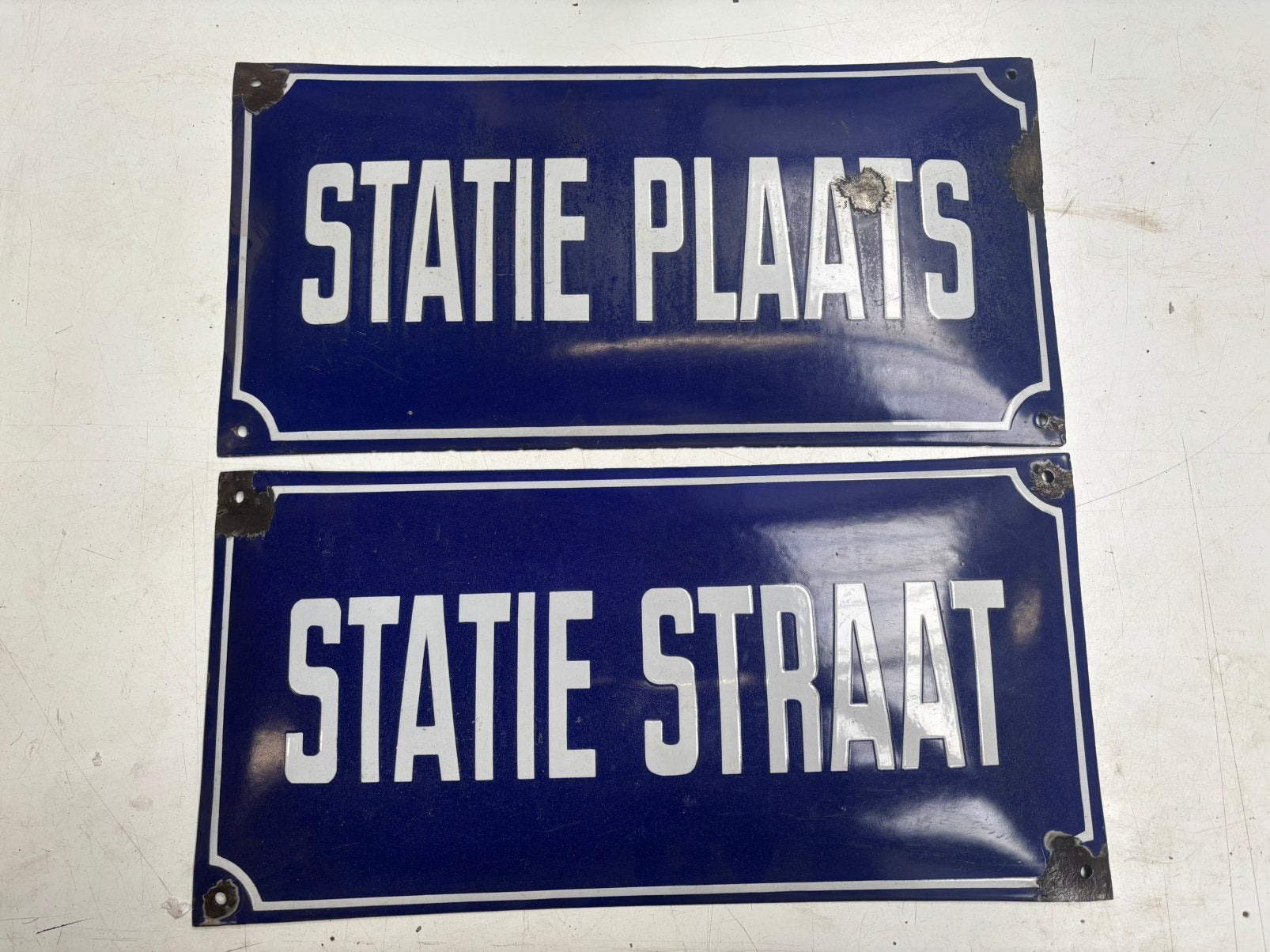 Emaille borden Statie plaats, Statie straat uit Antwerpen, Ophalen of Verzenden, Zo goed als nieuw, Reclamebord
