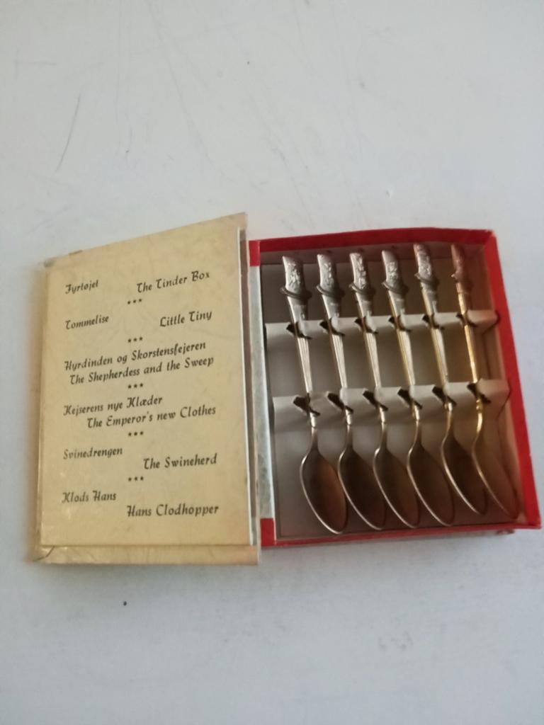 Vintage vergulde theelepelset jaren '60 - H.C. Andersen, Antiek en Kunst, Ophalen of Verzenden