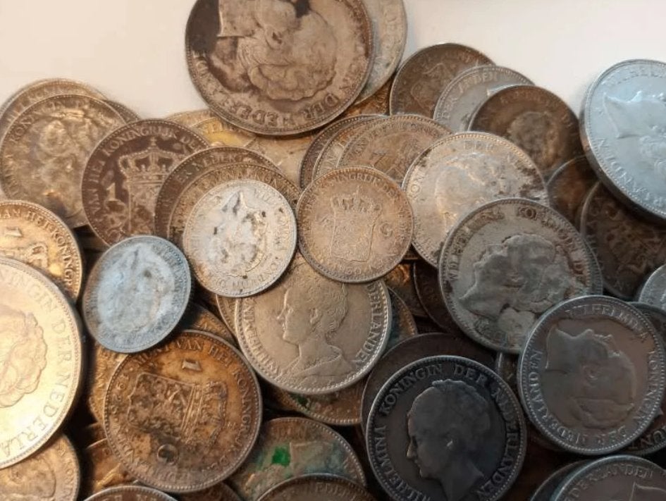 Nederland halve kilo zilveren Wilhelmina Guldenmunten, Ophalen of Verzenden, Zilver
